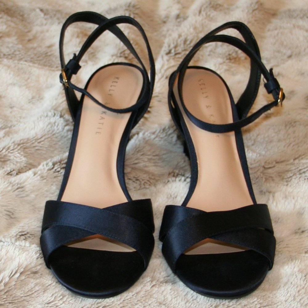 Kelly & Katie Petrizia Navy Satin Ankle Strap Sandals/Heels Size 8 1/2